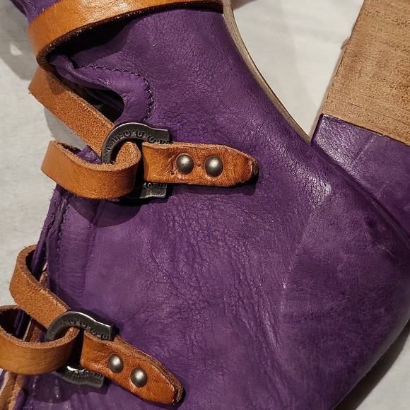 A.S.98 x Free People Open-toe Roman Block-heel Sandals / Sz 4.5 - 5 / Eggplant - Picture 16 of 17